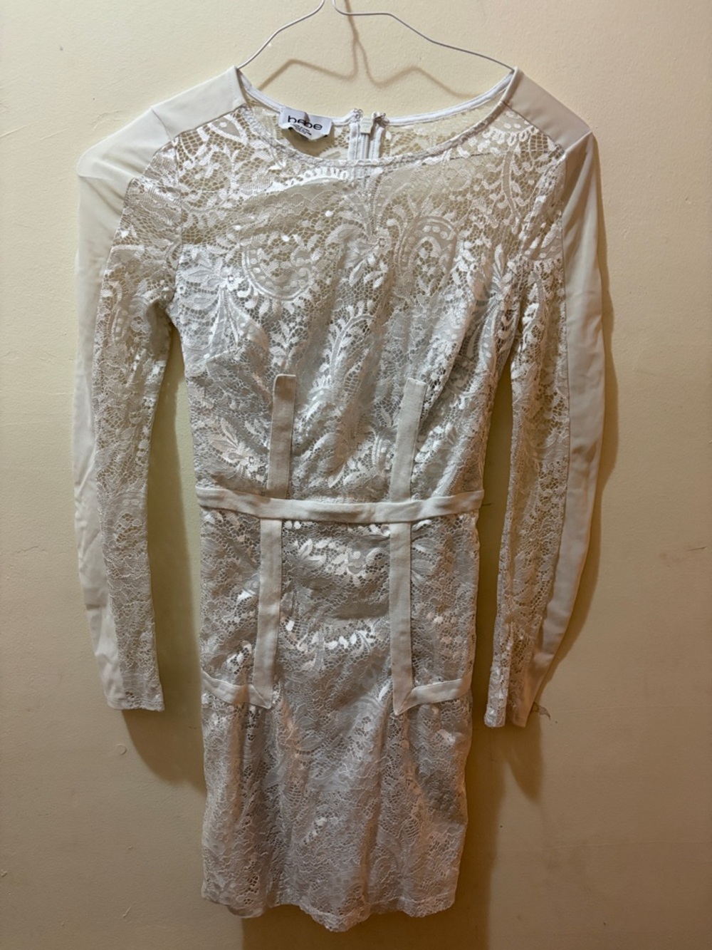 bebe Ivory Lace Long-Sleeve Sheath Dress